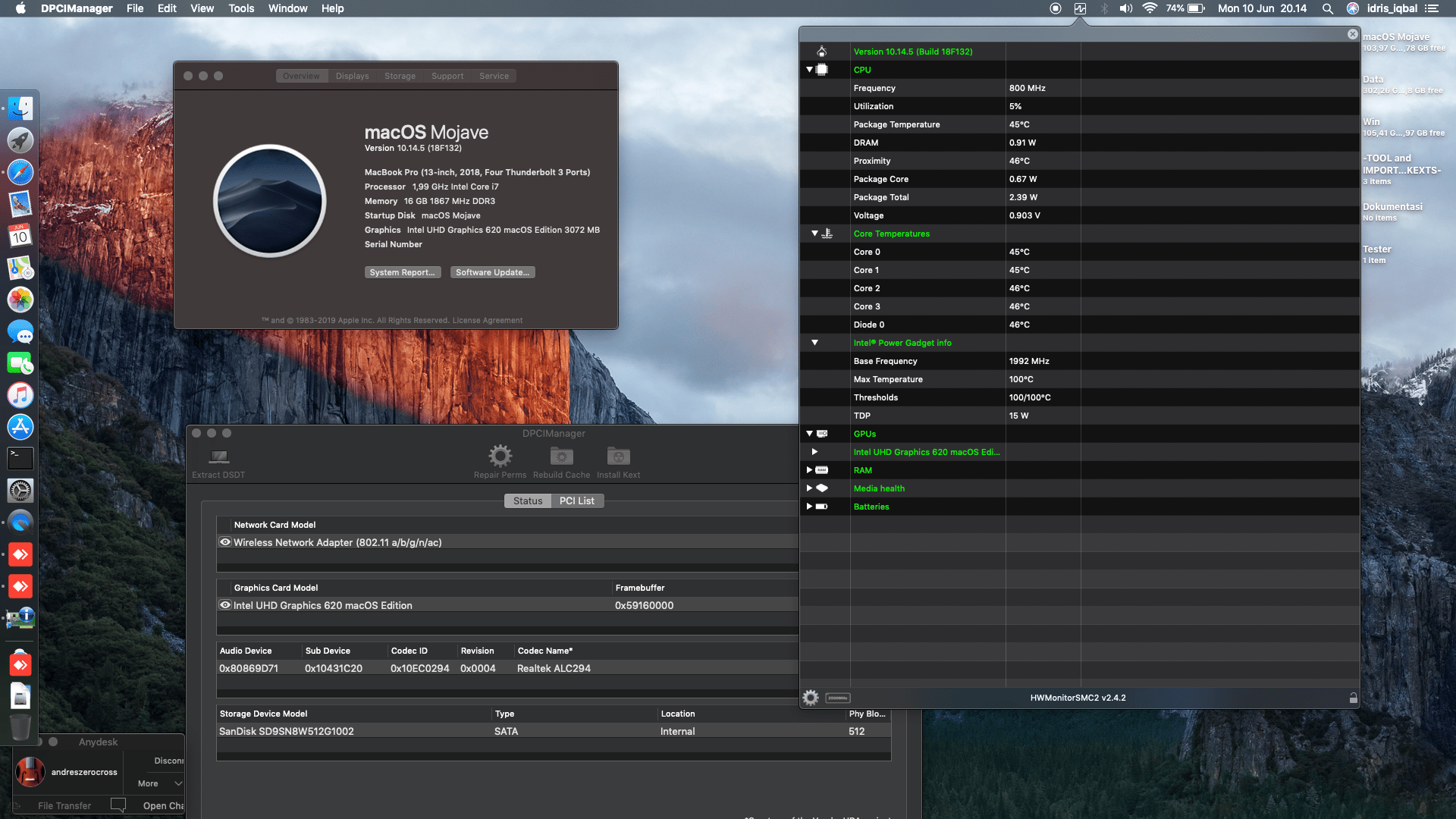 Success Hackintosh macOS Mojave 10.14.5 Build 18F132 at Asus ZenBook UX430UA